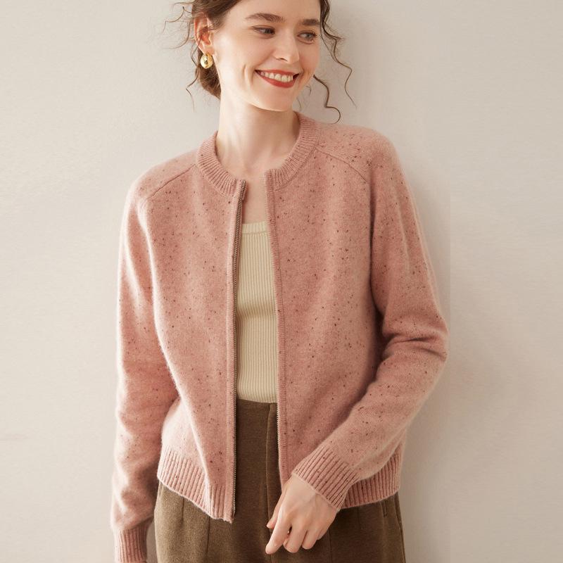 Women's Autumn/Winter Cashmere Cardigan: Thick, Short, Double Zipper, Raglan Sleeve, Loose Knit