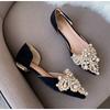 New Crown Pearl Flats Women Wedding Shoes Pointed Toe Female Dress Moccasins Low Pearl Heel Ladies Luxury Style 43