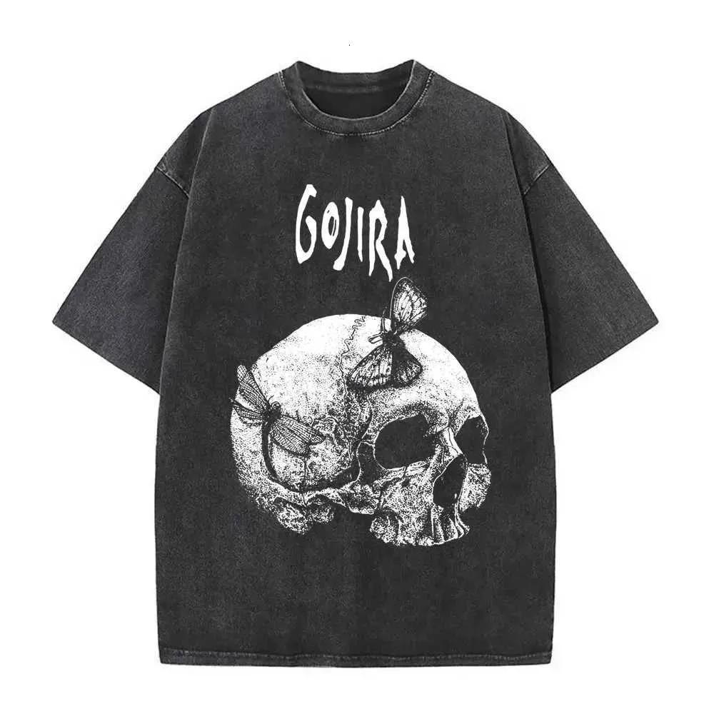 Neck Round Short Y2k Sleeved Tshirt Men New Top Tees Mens T-Shirt Washed Vintage Metal Rock Band Gojira The Flesh Alive 763