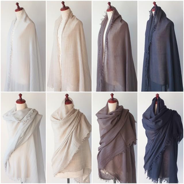 Merino Wool Solid all over the 100% Stole, Color, Large, Fall/Winter, Lightweight, Gauze, 110x200mm, Fringe, Cashmere-Like, Men's/Women's [.a world]
