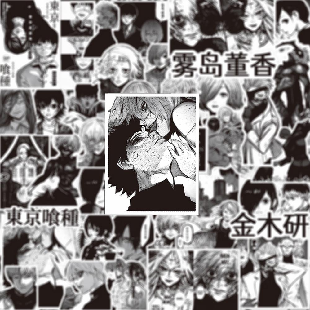 70Pcs Black White Anime Tokyo Ghoul Stickers Kaneki Ken Cartoon Sticker Water Bottle Phone Notebook Cool Decals Decoration
