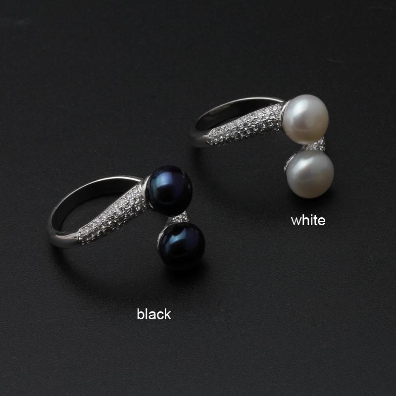 Double Pearl Rings Women Daughter Gift Bridal Black Pearl Ring