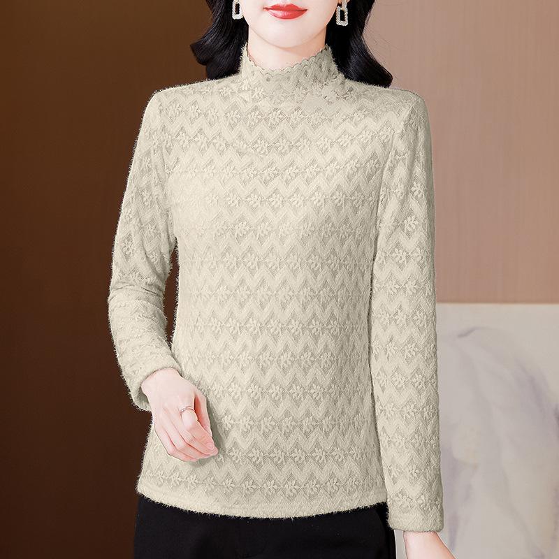 Lace Base Shirt for Women with New Slim Long-sleeved Hollow Top for Women's Inner Wear. Today's Design Slim Shirt