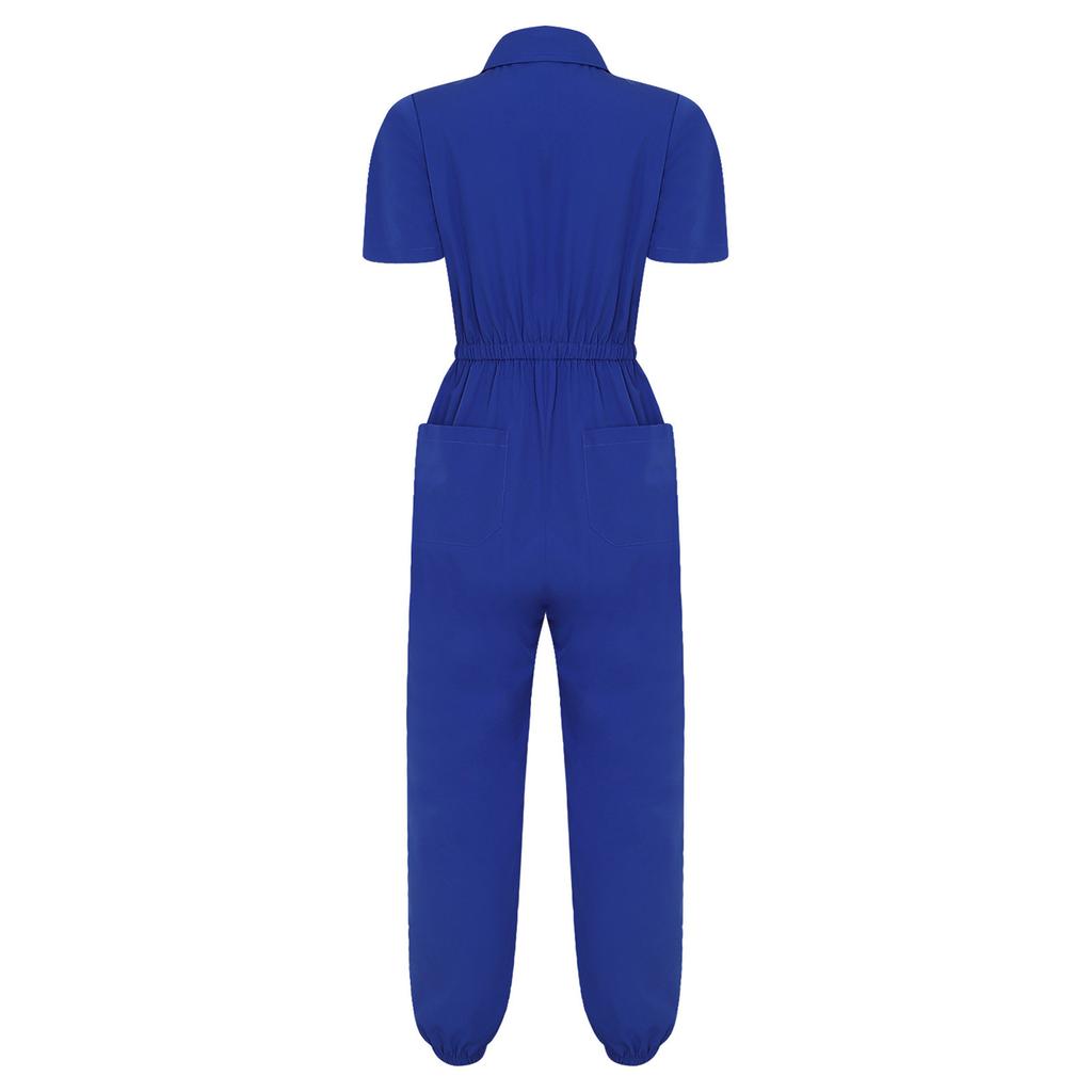 Damen Kurzarm Chirurgenanzug Mehrere Taschen Reißverschluss vorne Elastische Taille Jogginghose Medizinische Uniform