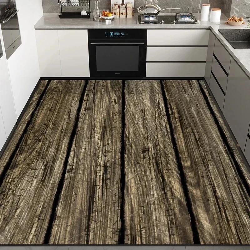 Vintage Teppich mit unregelmäßiger Holzmaserung für Wohnzimmerdekoration Sofa Tisch Großer Teppich Flur Balkon Rutschfeste Fußmatte Alfombra