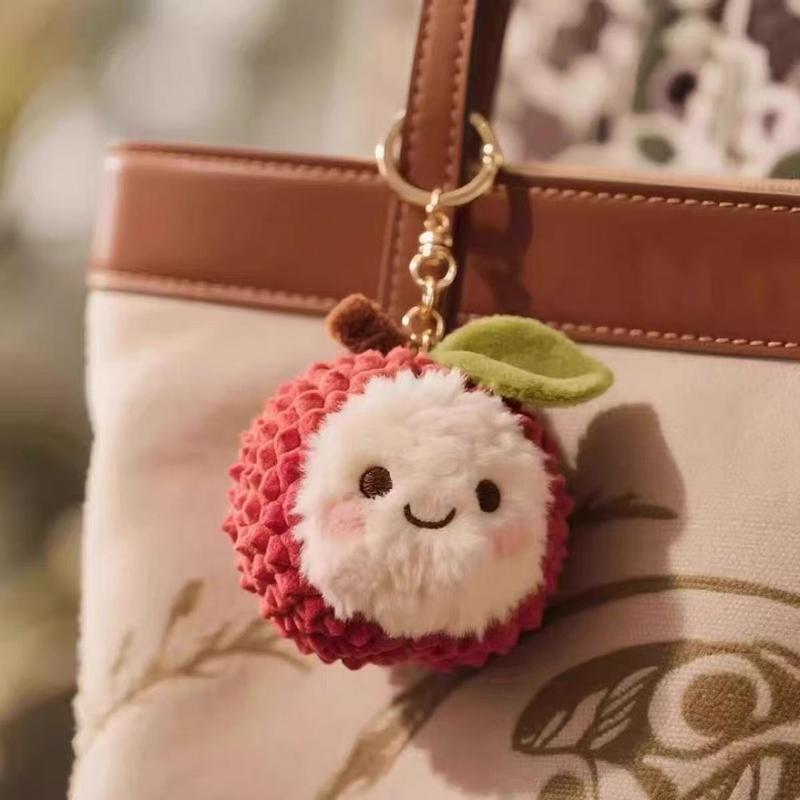 Non-Toxic New Creative Bow Small Ball Plush Car Keychain Lychee Bayberry Fruit Plush Small Pendant Doll Bag Hanging Decoration
