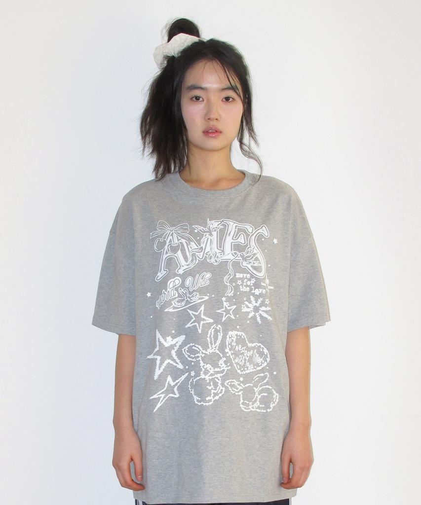 AMES-WORLDWIDE Rabbit Art Drawing Tee Gray