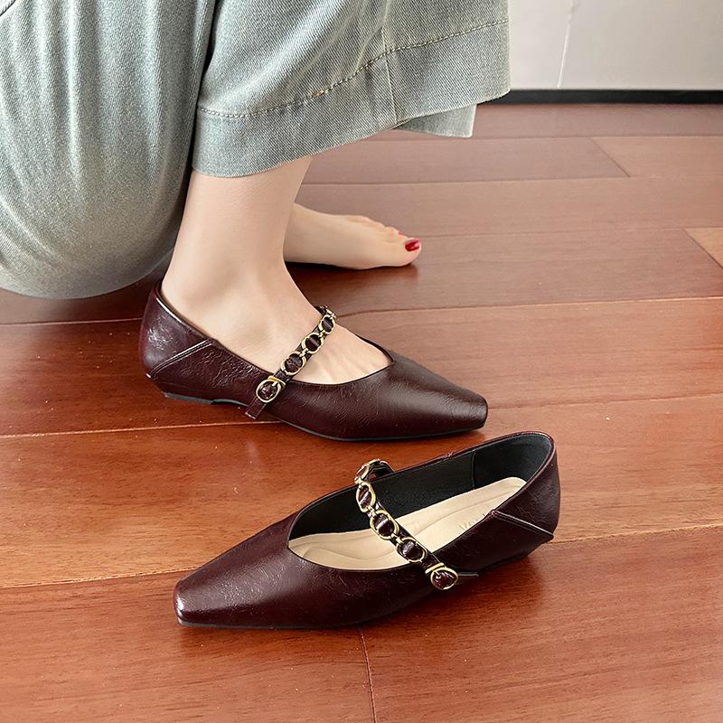 One word with thick heel Mary Jane shoes women's head temperament light mouth low heel soft sole single shoes women