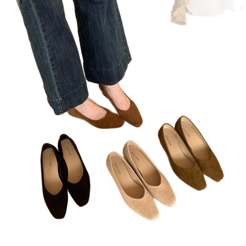 Korean version of slope heel suede square head single shoes women's 2025 new high heels one-pedal grandma shoes temperament commuter shoes women