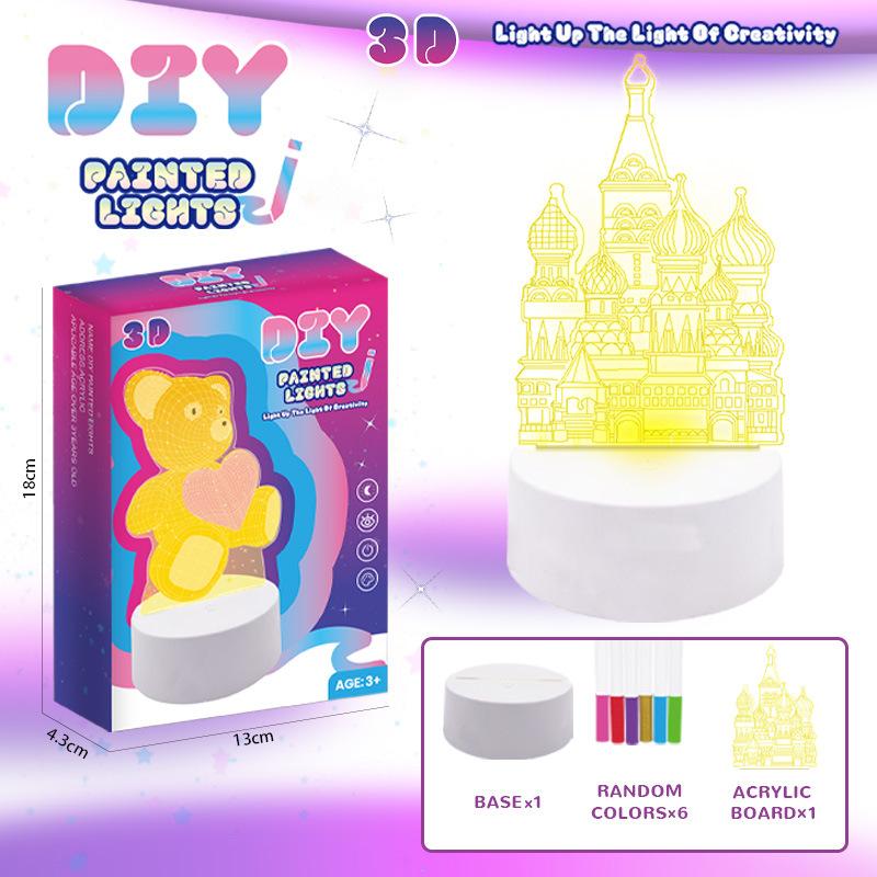 

3D расписной ночник креативный сделай сам граффити ручной работы светящийся трехцветный светильник импортная торговля праздничные игрушки подарки 20.65 школьный автобус желтый