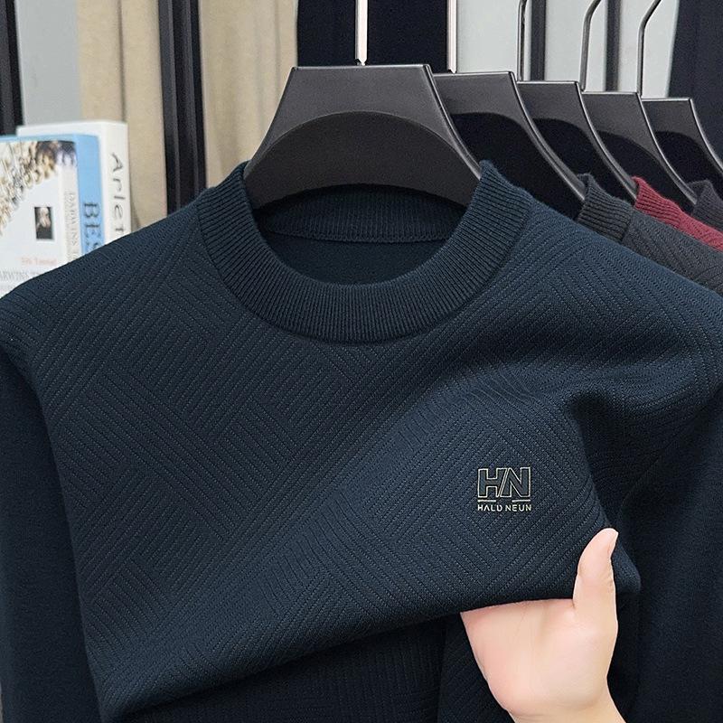 2025 Autumn Men s Plus Velvet Thick Knit Sweater - Warm Casual Top 2XL