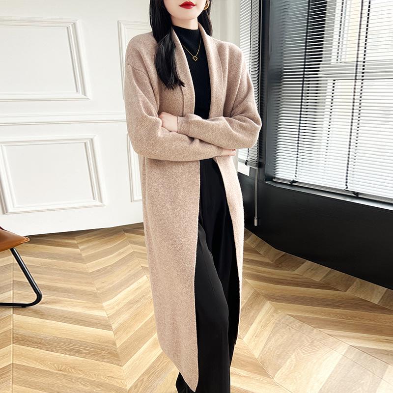Women's Solid Color Wool Knit Cardigan - Buttonless, Long Sleeve, Casual Fit