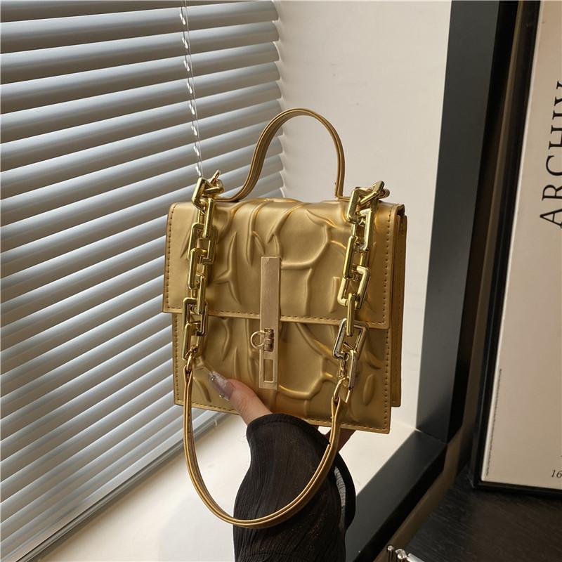 Pleated popular texture autumn new lock trend crossbody simple chain shoulder portable small square bag