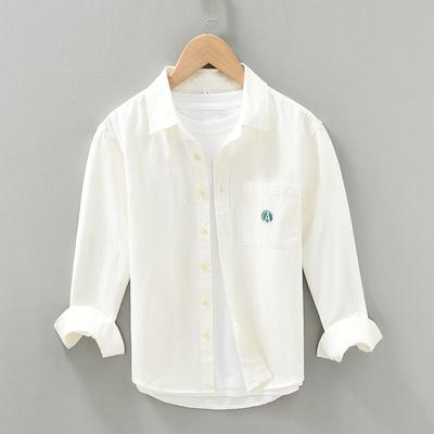2024 Men's Spring Autumn New Spliced Square Collar Button Pocket Embroidery Fashion Solid Color Loose Casual Long Sleeve Shirts