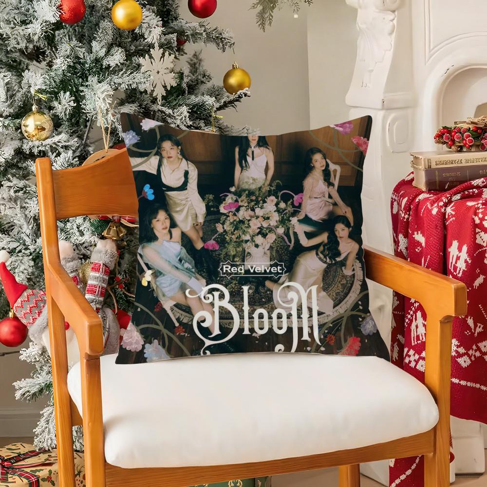 R-rot V-Samt Girlgroup Album Kissenbezug Seidig Kurzer Plüsch mit Unsichtbarem Reißverschluss Staubdicht Sofa Kissenbezug für Heimdeko