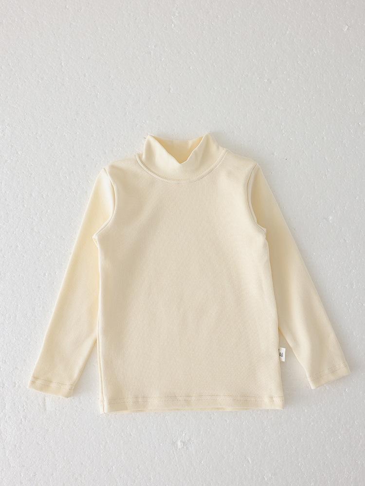 Children's Double-Sided Brushed Cotton Pullover: Semi-High Neck, Long Sleeve, Versatile Plain Color Perfect for Spring and Autumn.