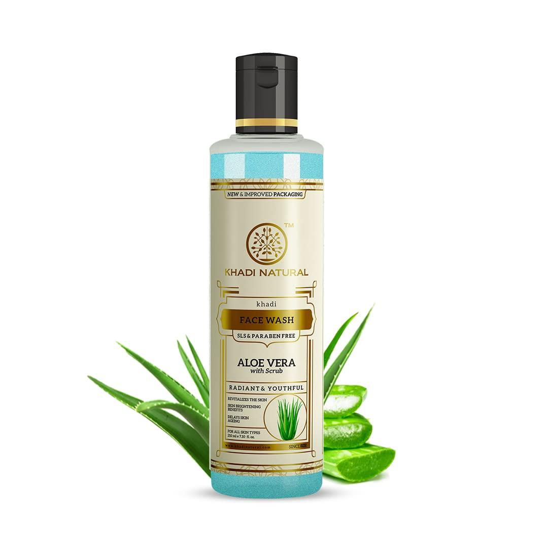 Khadi Natural Aloe Vera Face Wash with Scrub for Younger-Looking Skin 210ml Pack