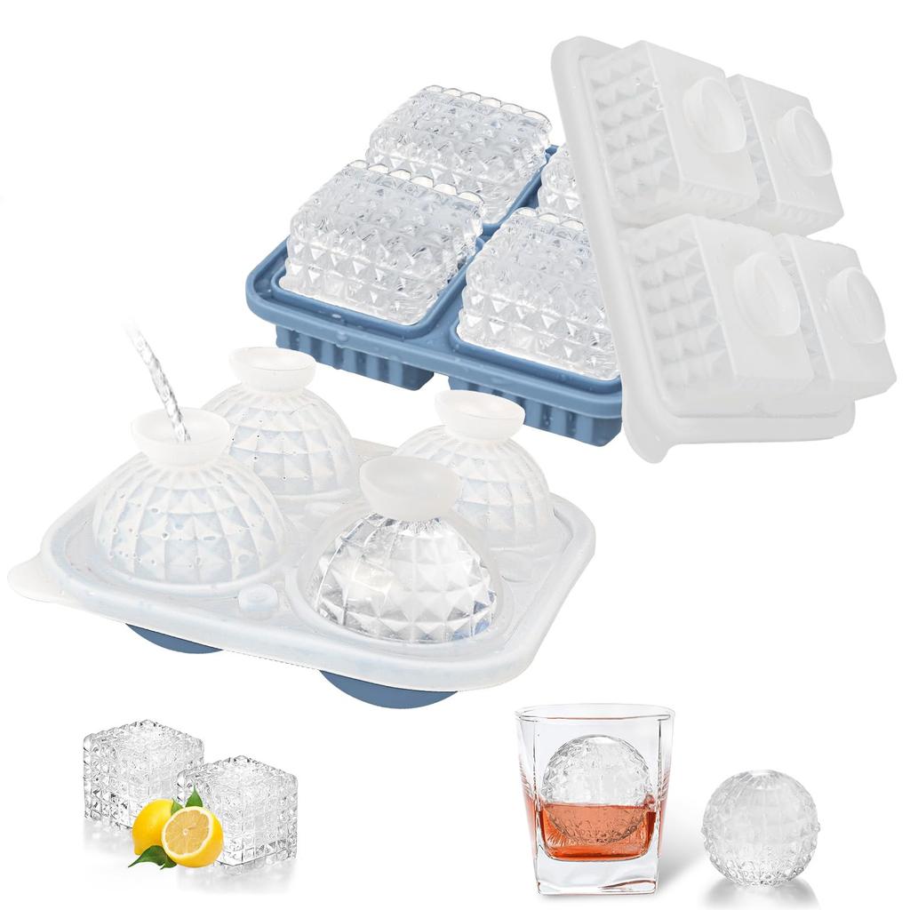 Silicone Ice Cube Tra 4-Compartment Ice Cube Tray with Lid Foldable Leak-Proof Ice Cube Tray with Funnel BPA-Free Ice Cube Tray