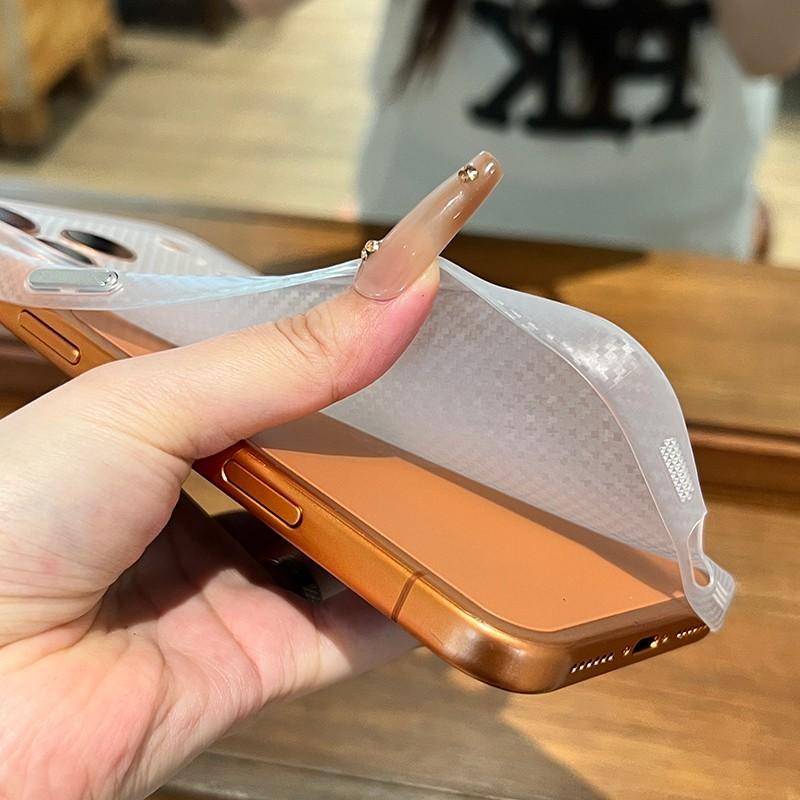 Carbon Fiber Texture Pattern Phone Case For iPhone Air 17 16 16E 15 14 Plus 13 12 Pro Max Slim Thin Clear Shockproof Soft Cover