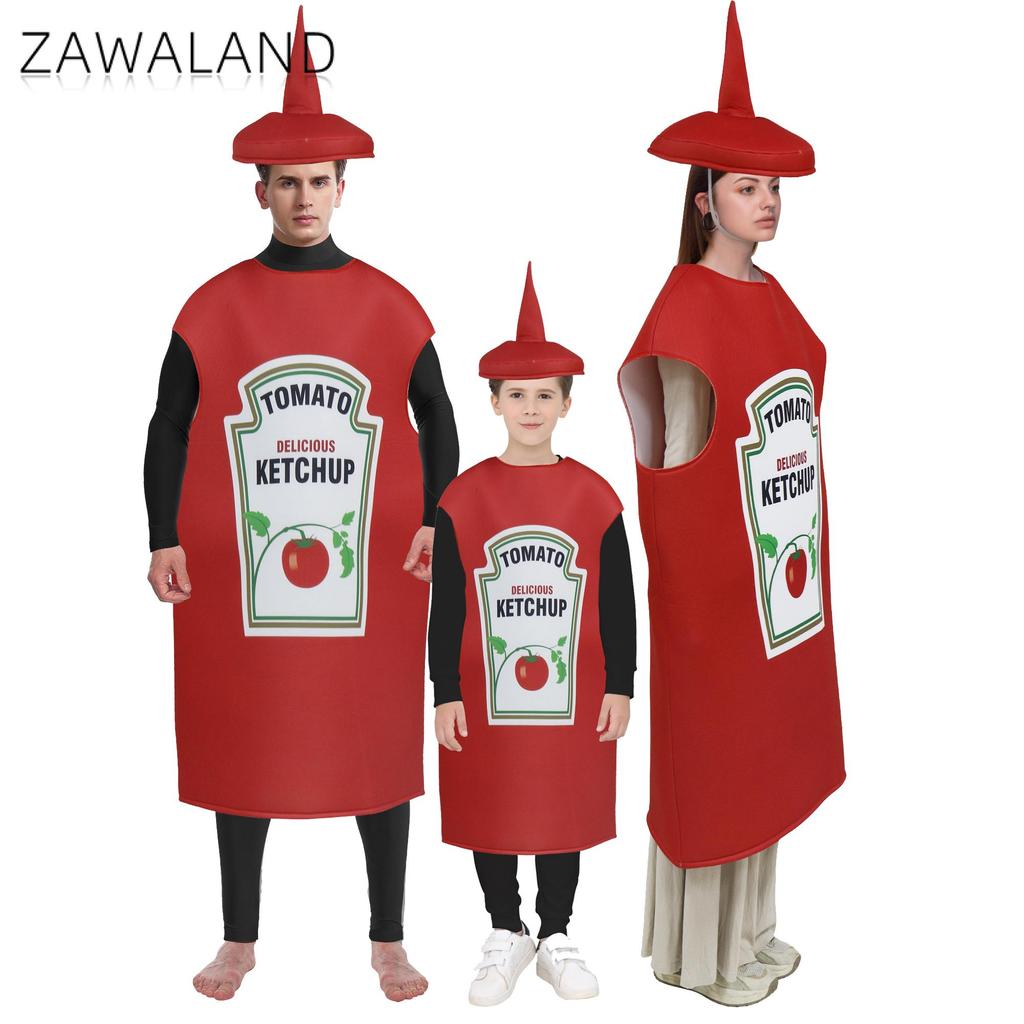 Zawaland Rød Tomat Lækker Ketchup Kostume Voksen Dreng Pige Sjov Udklædning Dragt Gul Sennep Halloween Cosplay Festtøj