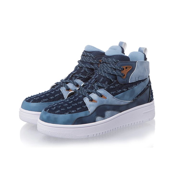 Li Ning Kids Casual Non-Slip Shock Absorbing Wear-Resistant High-Top Skate Shoes Kids Sneakers Blue YKCR150-5