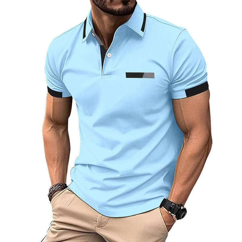 Fashionable Men's Casual Polo Shirt with Faux Chest Pocket, Turn-Down Collar and Button-Front Business T-Shirt Top