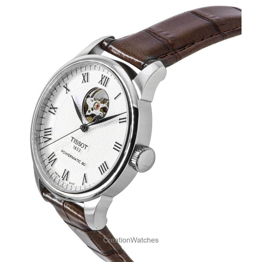 Tissot Le Locle Powermatic 80 skórzany pasek z otwartym sercem srebrna tarcza automatyczny zegarek męski T006.407.16.033.01