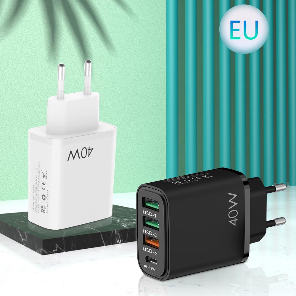 1 TYPE-C + 3 USB Mobile Charger with European/American/British Plug, PD20W + QC3.0 Fast Charging