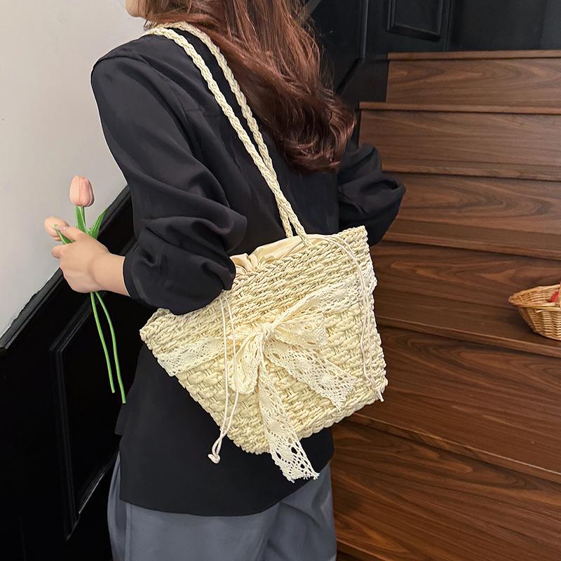 Straw Woven Hollow Out Shoulder Bags Large Capacity Bow Beach Thread Female Bags Sale 2026 Brand Vacati Commuting Handbag