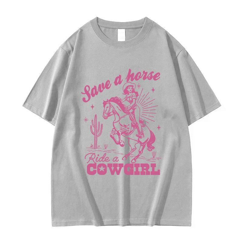 

Save A Horse Ride A Cowgirl Принт Футболка Чоловіки Жінки Ретро Естетика Мода Футболки Повсякденна Оверсайз Бавовняна Футболка Вуличний Стиль S
