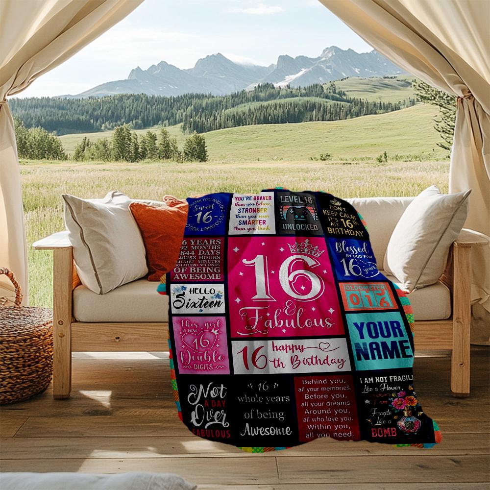 Happy 16Th Birthday Customizable Outdoor Blanket Personalized Name Soft Cozy Great For Picnics Outdoor Travel And Camping Sofa Office For All