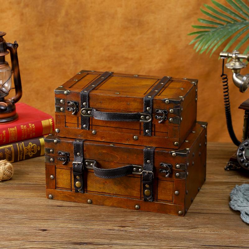 Vintage Distressed Wooden Suitcase Storage Box - Antique Style Photography Prop & Decoration