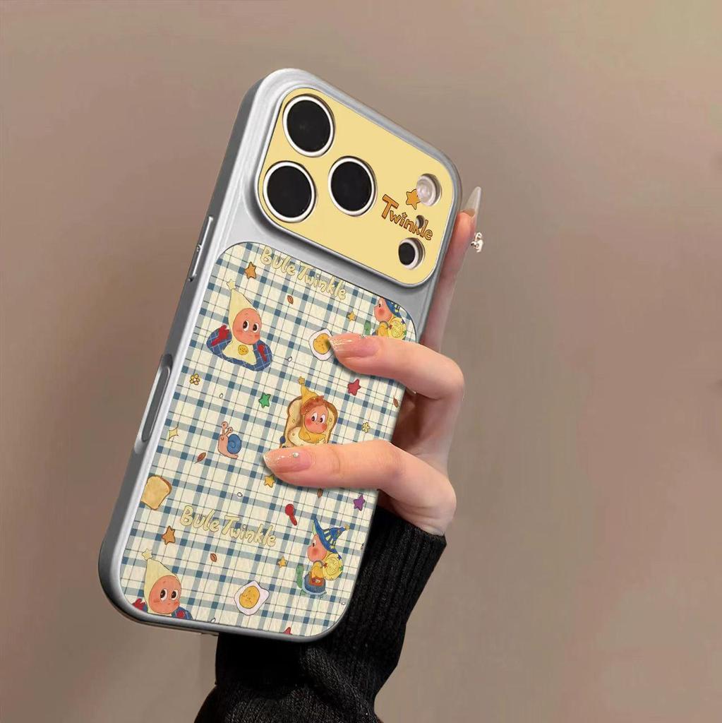 Plaid Star Leather Phone Case with Electroplated Window Sticker for iPhone 16 Pro Max and Apple 17.