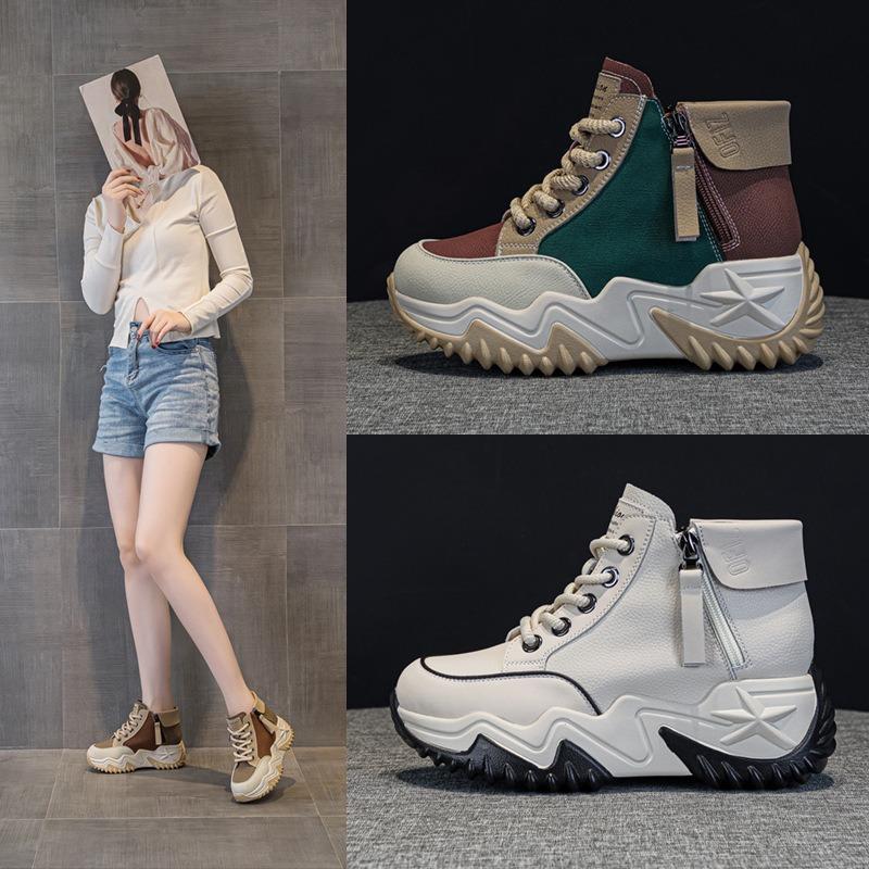 88762 leather women's shoes spring and autumn new muffin thick sole to increase height and luck