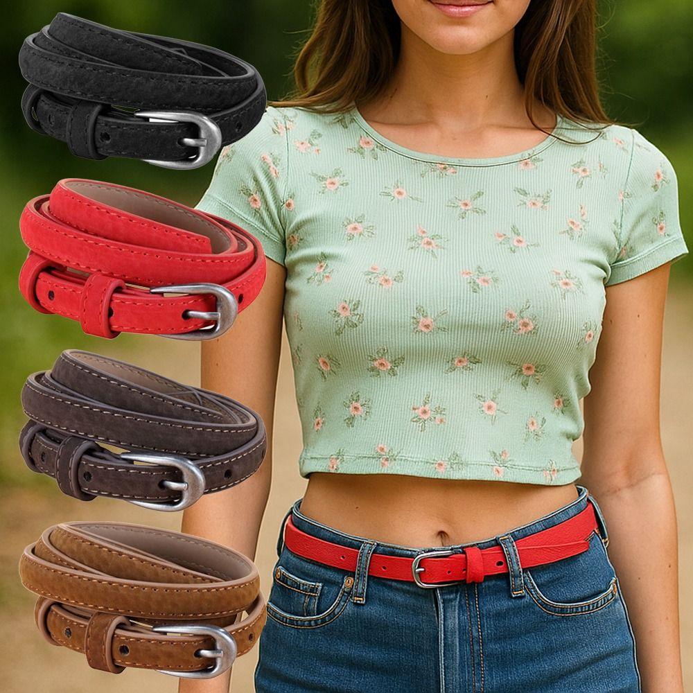 Casual Business Waist Belt Luxury Design Thin Waistband Trendy Suede Leather Belt  For Women