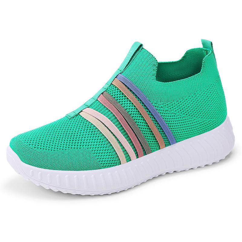 Women's Versatile Plus Size Slip-on Breathable Mesh Flyknit Shoes - Fashionable Spring Style Casual Footwear for Mothers