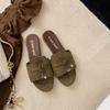 Grape Mother, the Same 2025 Summer Retro Old Money Fringed Lock Flat Bottom One-word Slippers Women's Sandals Outside