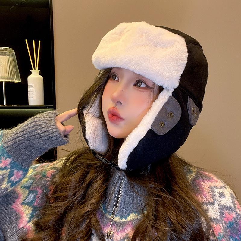 Women's Face protecting Ears and Warm Pullover Hat with Velvet Thickened Cycling Skiing and Cold Proof Lei Feng Hat