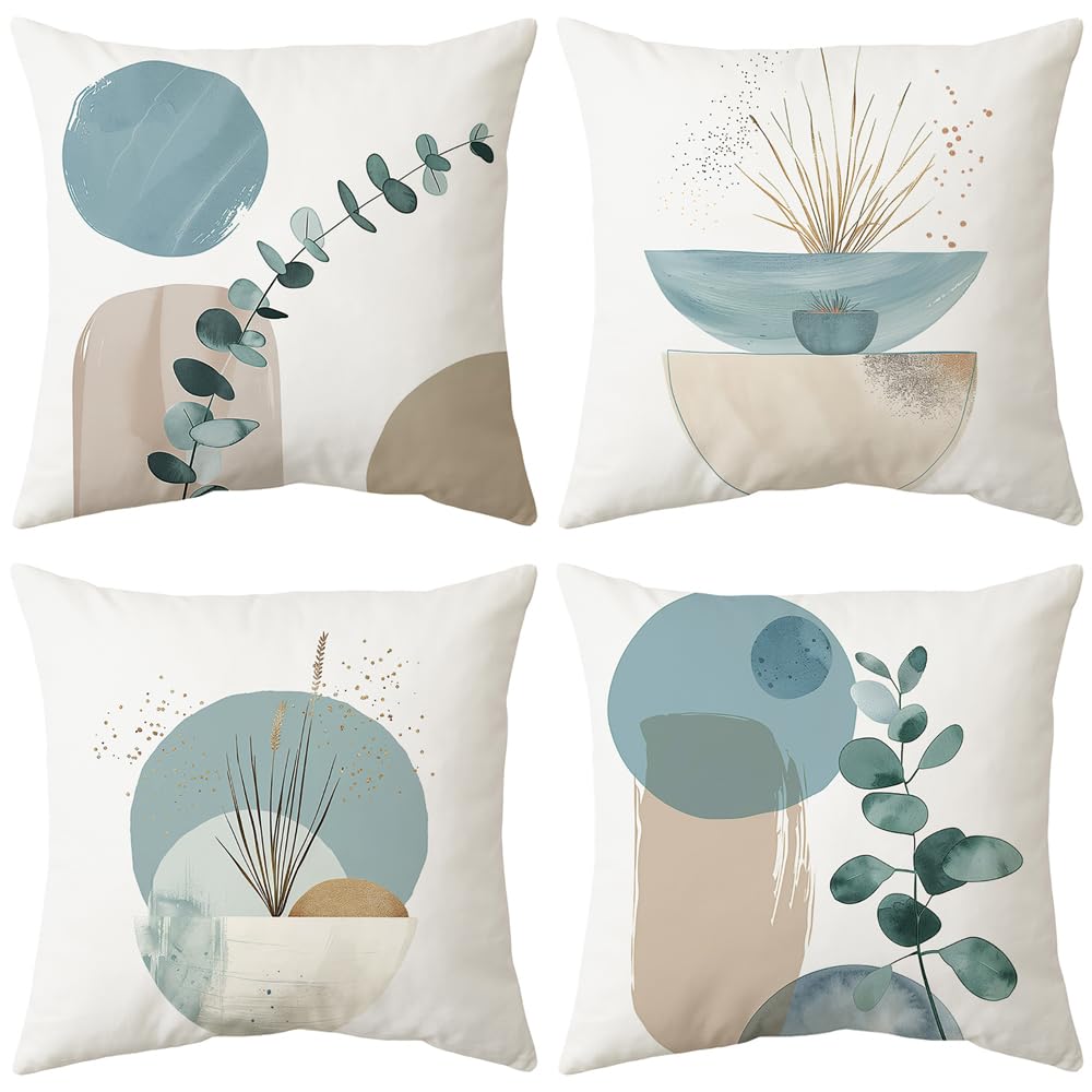 4Pcs Abstract Plant Geometric Shape Printed Pillow Cover Polyester Cushion Case 2D Flat Printing Pillowcase Nordic Calm Now
