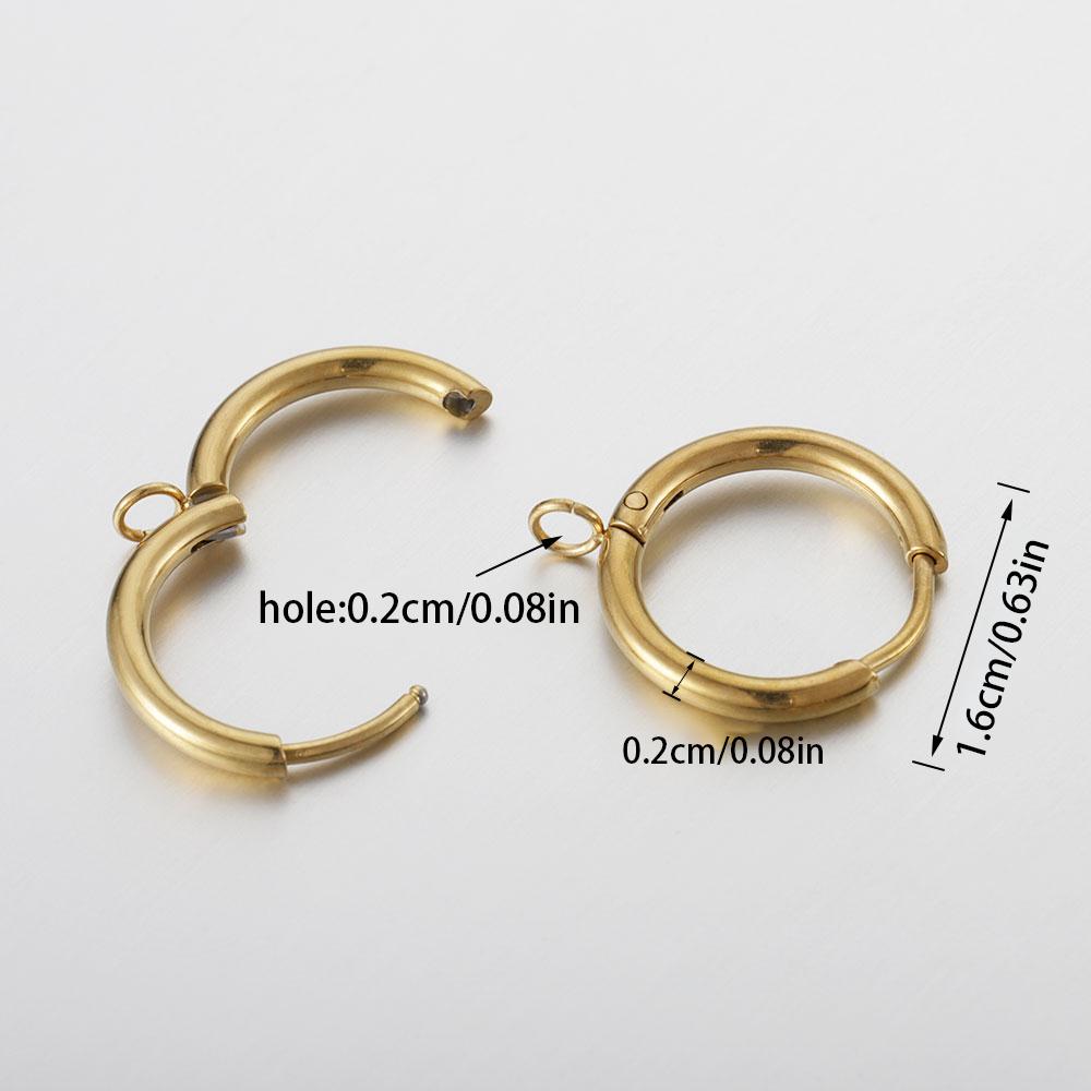 10pcs Stainless Steel Gold Plated 16mm Hoop Earring Hook with Loop Ear Post Jump Ring French Earrings Earwire DIY Jewelry Making