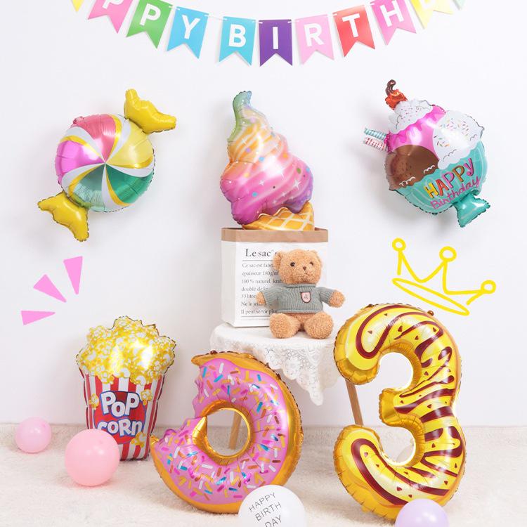 Cartoon Donut Number Balloon for 1st Birthday Party Decorations and Photo Props