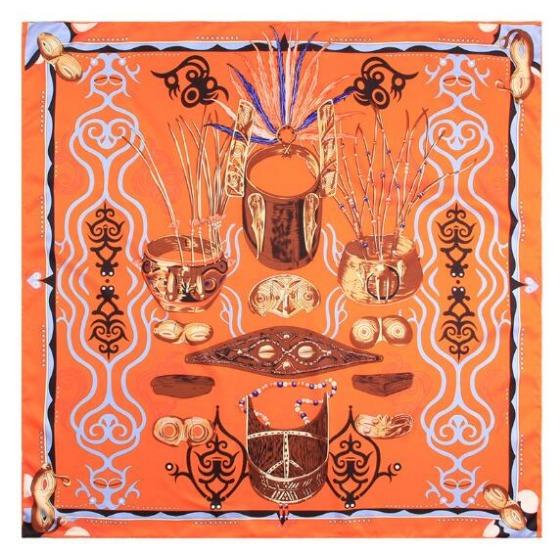 90CM Manual Hand Rolled Twill Silk Scarf Women Indian Sacrifice Print Square Scarves Wraps Echarpe Foulards Femme Bandana Hijab