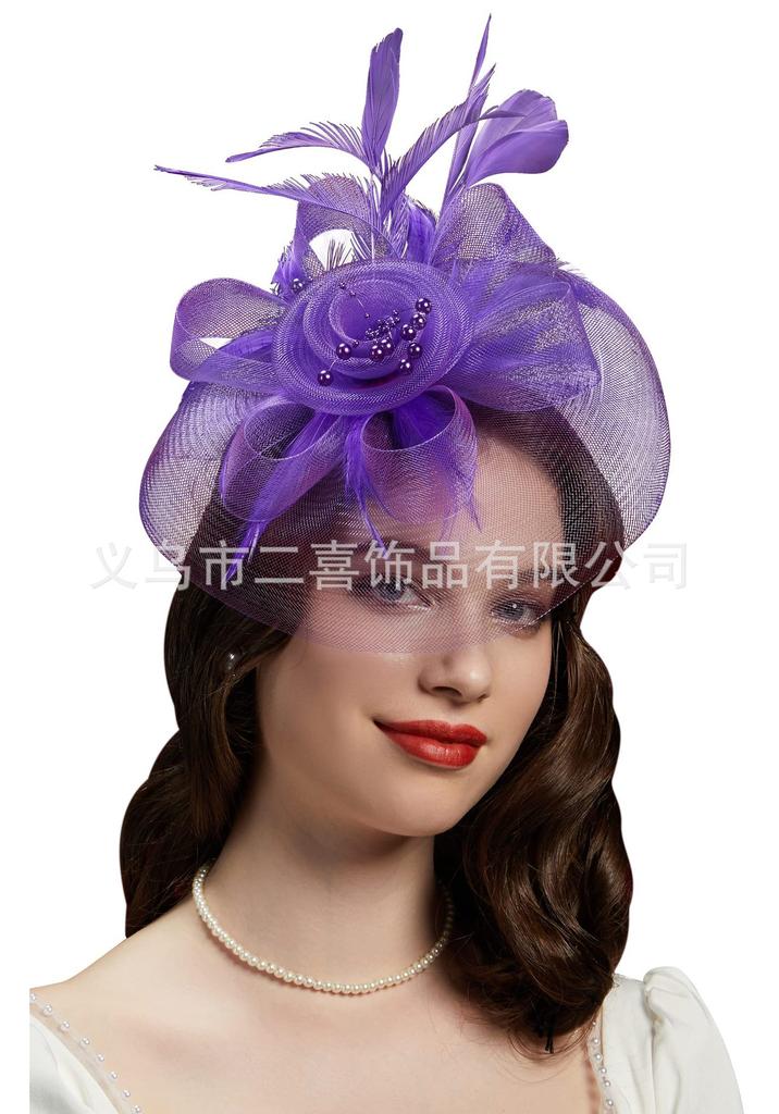 New popular mesh top hat European and American bride feather head flower mesh hair accessories horse racing festival top hat headdress