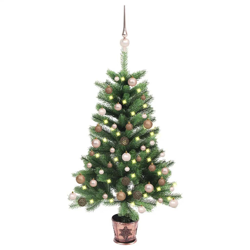 Pre-lit Artificial Christmas Tree and Baubles 90 Cm