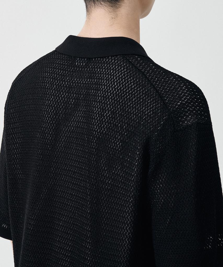 Musinsa Standard Crochet Collared Short Sleeve Cardigan [Black]