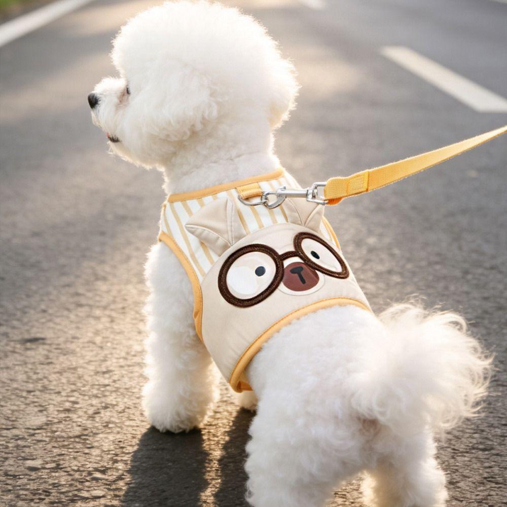 Cartoon Design Dog Harness and Leash Set Breathable Pet Chest Strap Set Durable Pet Vest Puppy