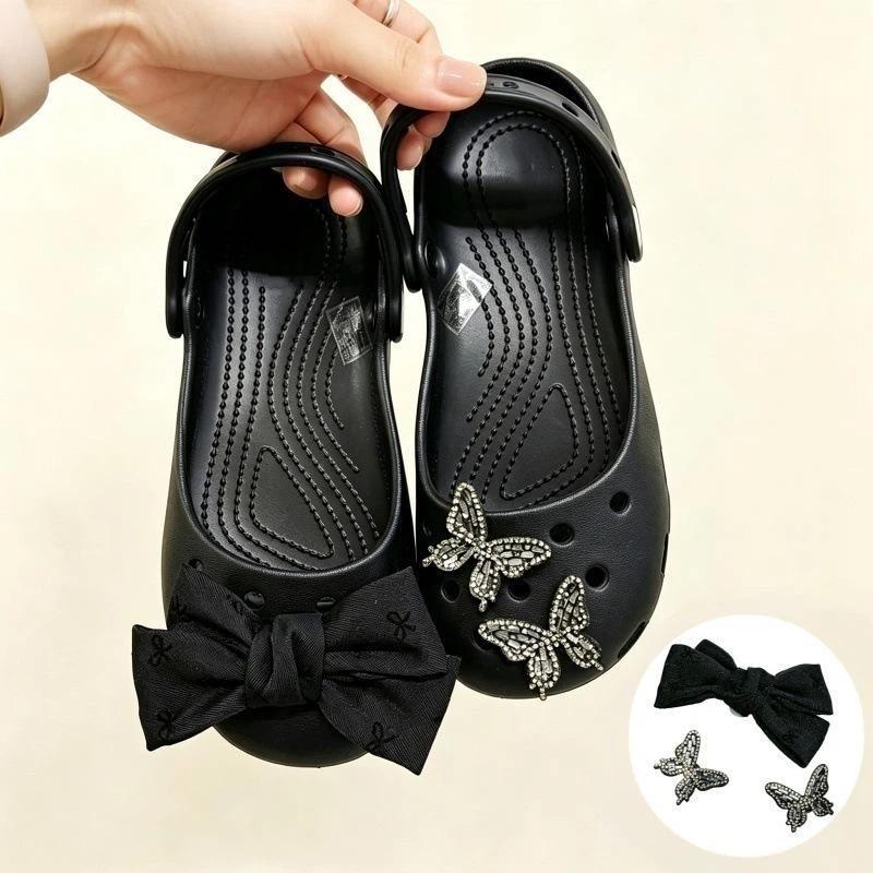 Bling Silver Rhinestone Flower Shoe Charms Metal Bead Bow & Heart Clog Charms Luxury Diy Shoe Decoration Punk Y2K Style Clog Pin