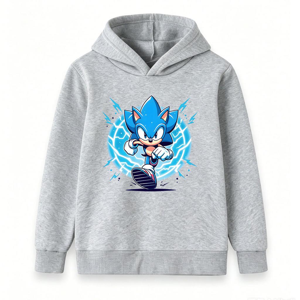 Kids Boys Girls Casual Pullover Hoodie, Cute Blue Speed Hedgehog Print Warm Lightweight Long Sleeve Hooded Sweatshirt for Daily Wear School