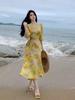 Plus Size Summer Chiffon Yellow Maxi Dress - Loose, Belly-Concealing Casual Beachwear