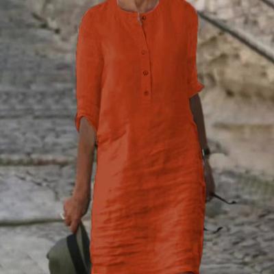 Abito estivo da donna girocollo maniche a tre quarti lunghezza al ginocchio bottoni tinta unita pullover ampio morbido casual traspirante abito longuette autunno primavera da donna